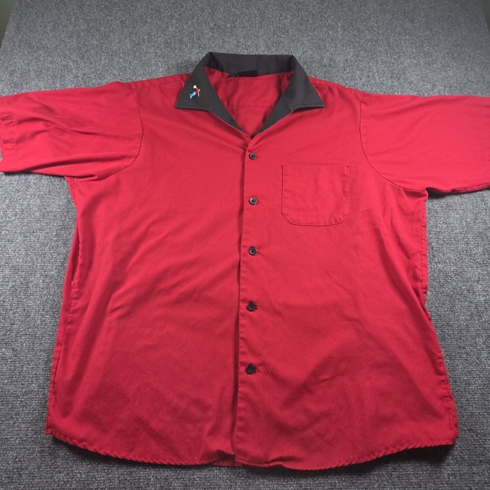 Vintage King Louie Embroidered Bowling Shirt Red W/black Sz XL USA